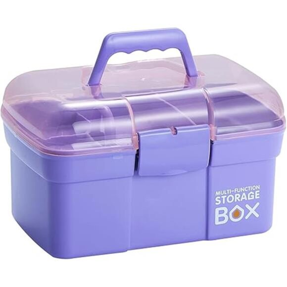 11'' Plastic Box Organizer with Removable Tray, Sewing Box Organizer (Purple) - Picture 7 of 7